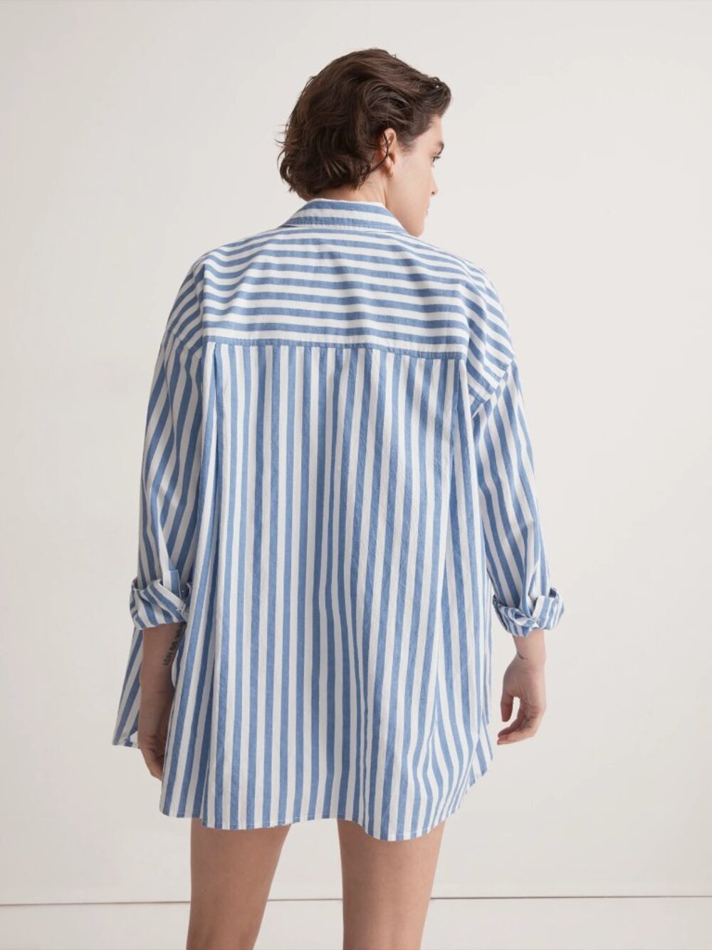 Madewell Poplin Oversized Blue and White Striped Button Up, size XS (runs BIG)